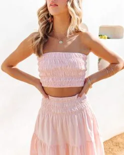 Cove Haven Smocked Strapless Crop Top - Blush - FINAL SALE 8 Cove Haven Smocked Strapless Crop Top - Blush - FINAL SALE -clothes Sales CoveHavenSmockedStraplessCropTop TieredMidiSkirt Blush 52.CR2 16