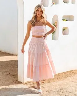Cove Haven Smocked Strapless Crop Top - Blush - FINAL SALE 10 Cove Haven Smocked Strapless Crop Top - Blush - FINAL SALE -clothes Sales CoveHavenSmockedStraplessCropTop TieredMidiSkirt Blush 52.CR2 9