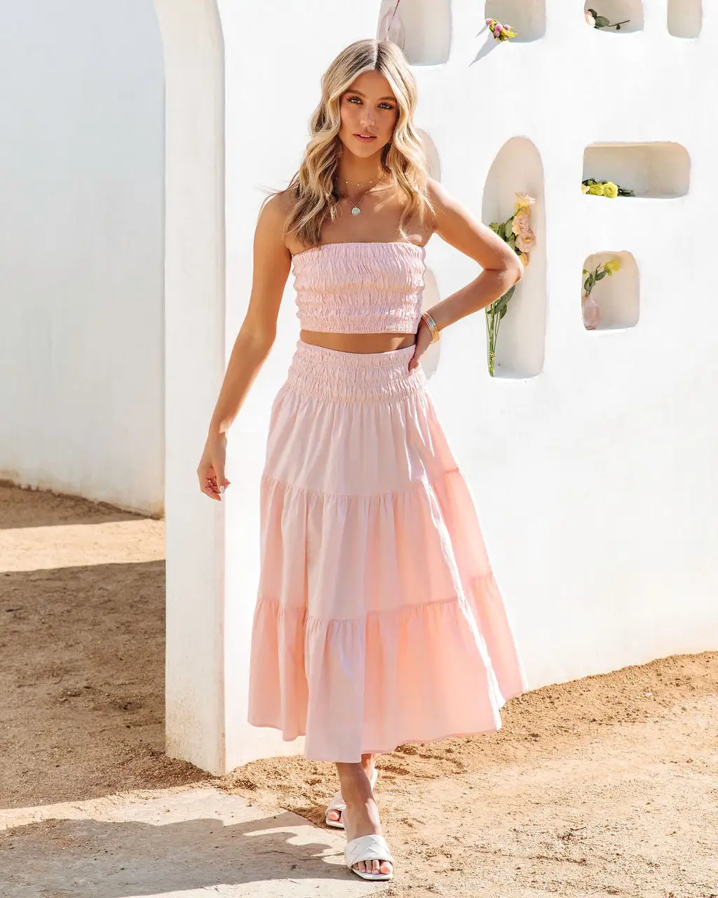 Cove Haven Smocked Strapless Crop Top - Blush - FINAL SALE 5 Cove Haven Smocked Strapless Crop Top - Blush - FINAL SALE - Image 5