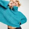 Georgie Cable Knit Turtleneck Pullover Sweater - Teal - FINAL SALE