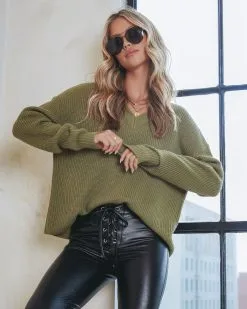 SWEE-001 Cozy Chill Knit Sweater - Olive - FINAL SALE -clothes Sales Cozychillknitsweaterolive0835