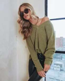 SWEE-001 Cozy Chill Knit Sweater - Olive - FINAL SALE -clothes Sales Cozychillknitsweaterolive0854