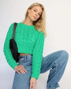 Helsa Cropped Knit Sweater - Green - FINAL SALE 13 Helsa Cropped Knit Sweater - Green - FINAL SALE -clothes Sales CroppedKnitSweater Green 11