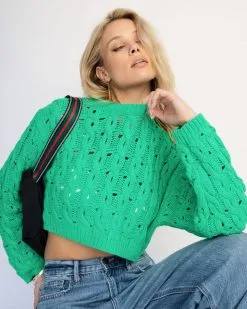 Helsa Cropped Knit Sweater - Green - FINAL SALE 15 Helsa Cropped Knit Sweater - Green - FINAL SALE -clothes Sales CroppedKnitSweater Green 12