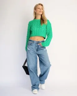 Helsa Cropped Knit Sweater - Green - FINAL SALE 10 Helsa Cropped Knit Sweater - Green - FINAL SALE -clothes Sales CroppedKnitSweater Green 2