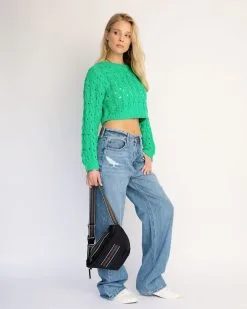 Helsa Cropped Knit Sweater - Green - FINAL SALE 12 Helsa Cropped Knit Sweater - Green - FINAL SALE -clothes Sales CroppedKnitSweater Green 3