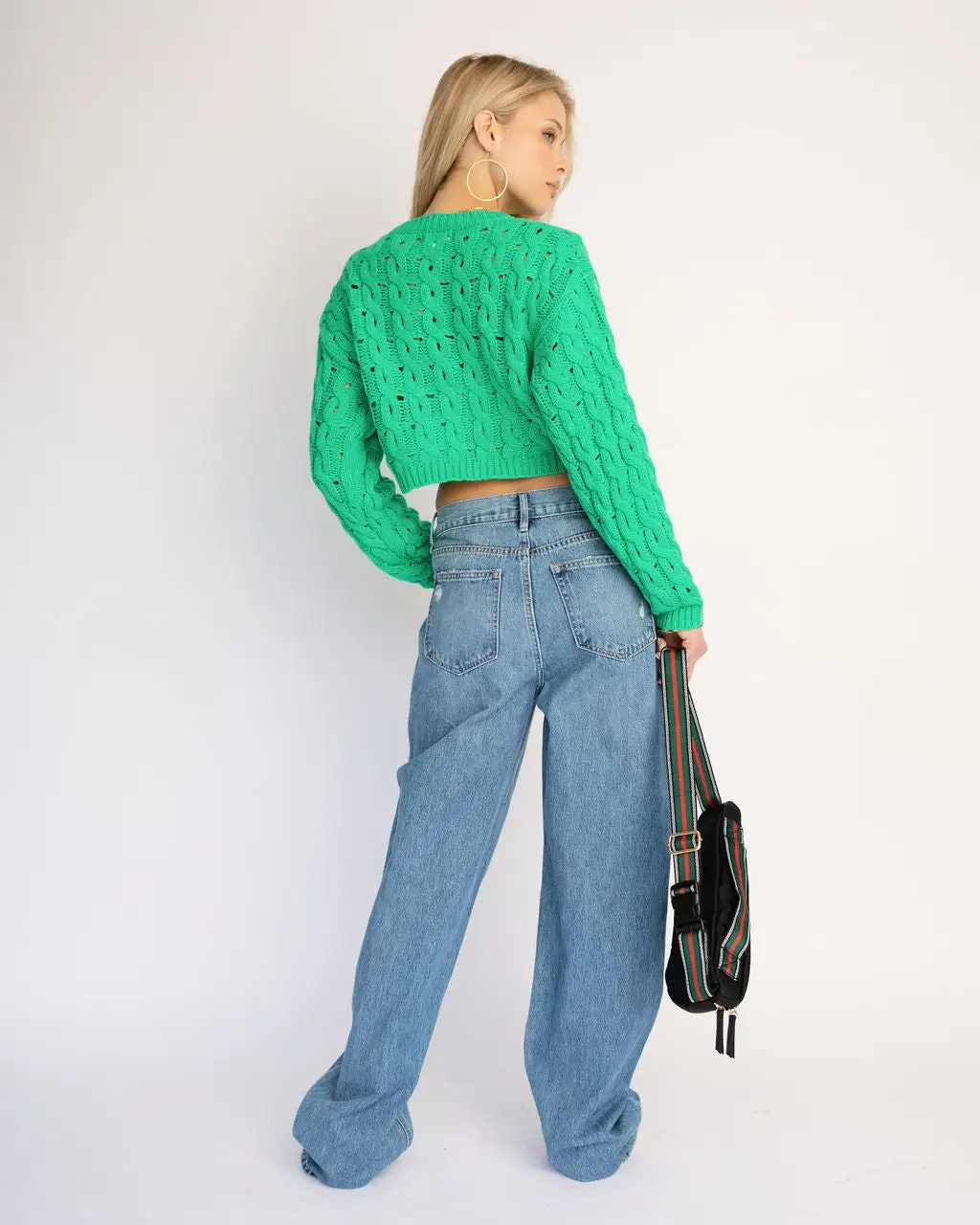 Helsa Cropped Knit Sweater - Green - FINAL SALE 4 Helsa Cropped Knit Sweater - Green - FINAL SALE - Image 4