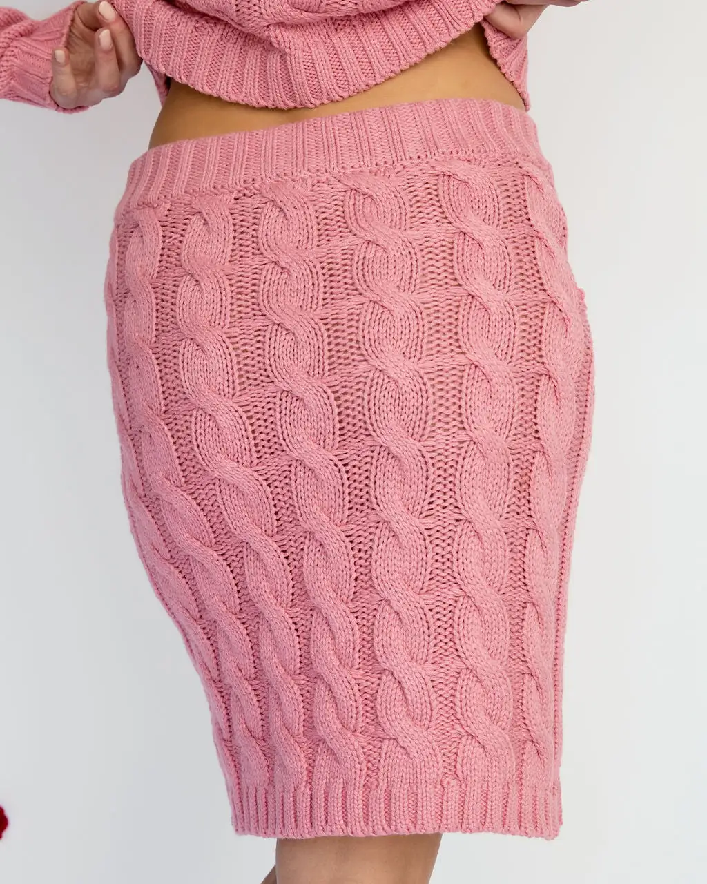 DEE-001 Cuddle With Me Cable Knit Mini Skirt - Pink - FINAL SALE 4 DEE-001 Cuddle With Me Cable Knit Mini Skirt - Pink - FINAL SALE - Image 4