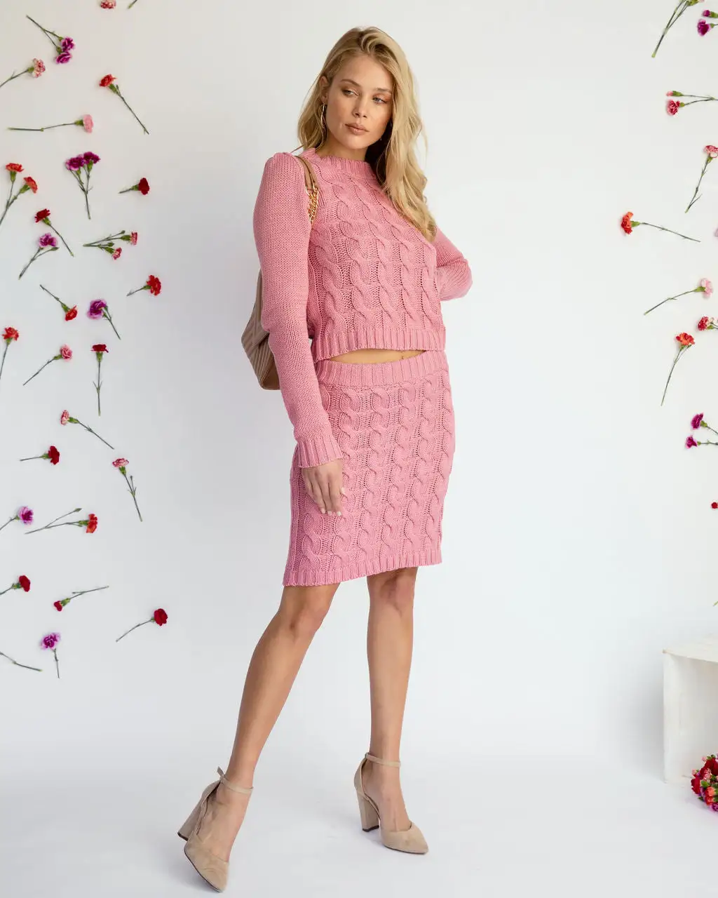 DEE-001 Cuddle With Me Cable Knit Mini Skirt - Pink - FINAL SALE 3 DEE-001 Cuddle With Me Cable Knit Mini Skirt - Pink - FINAL SALE - Image 3