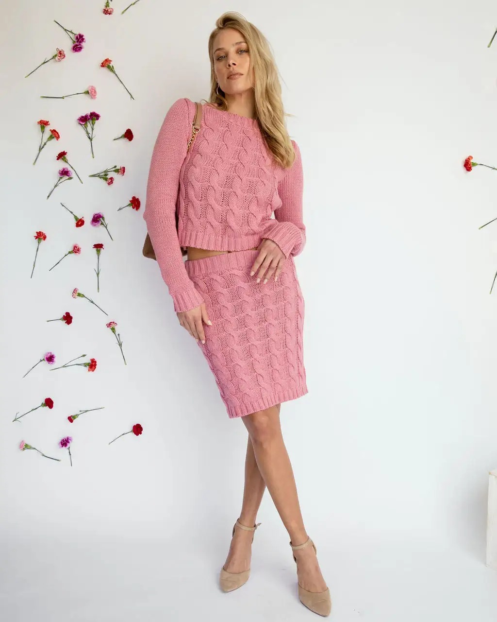 DEE-001 Cuddle With Me Cable Knit Mini Skirt - Pink - FINAL SALE 1 DEE-001 Cuddle With Me Cable Knit Mini Skirt - Pink - FINAL SALE