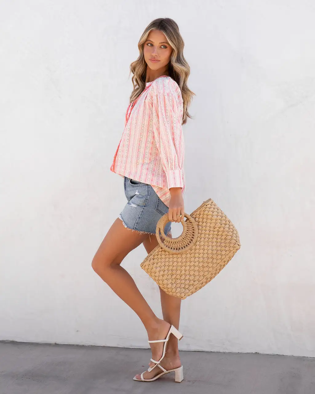 Cypress Cotton Eyelet Frayed Top - Pink - SALE 5 Cypress Cotton Eyelet Frayed Top - Pink - SALE - Image 5