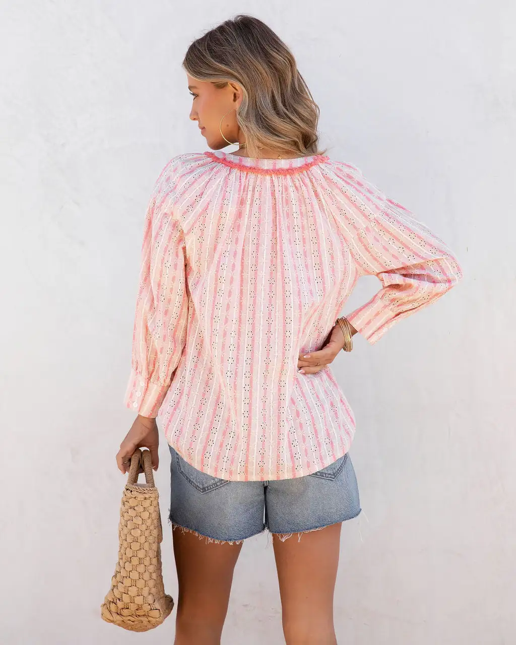 Cypress Cotton Eyelet Frayed Top - Pink - SALE 4 Cypress Cotton Eyelet Frayed Top - Pink - SALE - Image 4