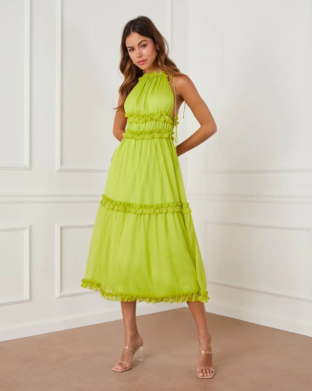 Ravenna Tiered Halter Maxi Dress - Lime 1 Ravenna Tiered Halter Maxi Dress - Lime