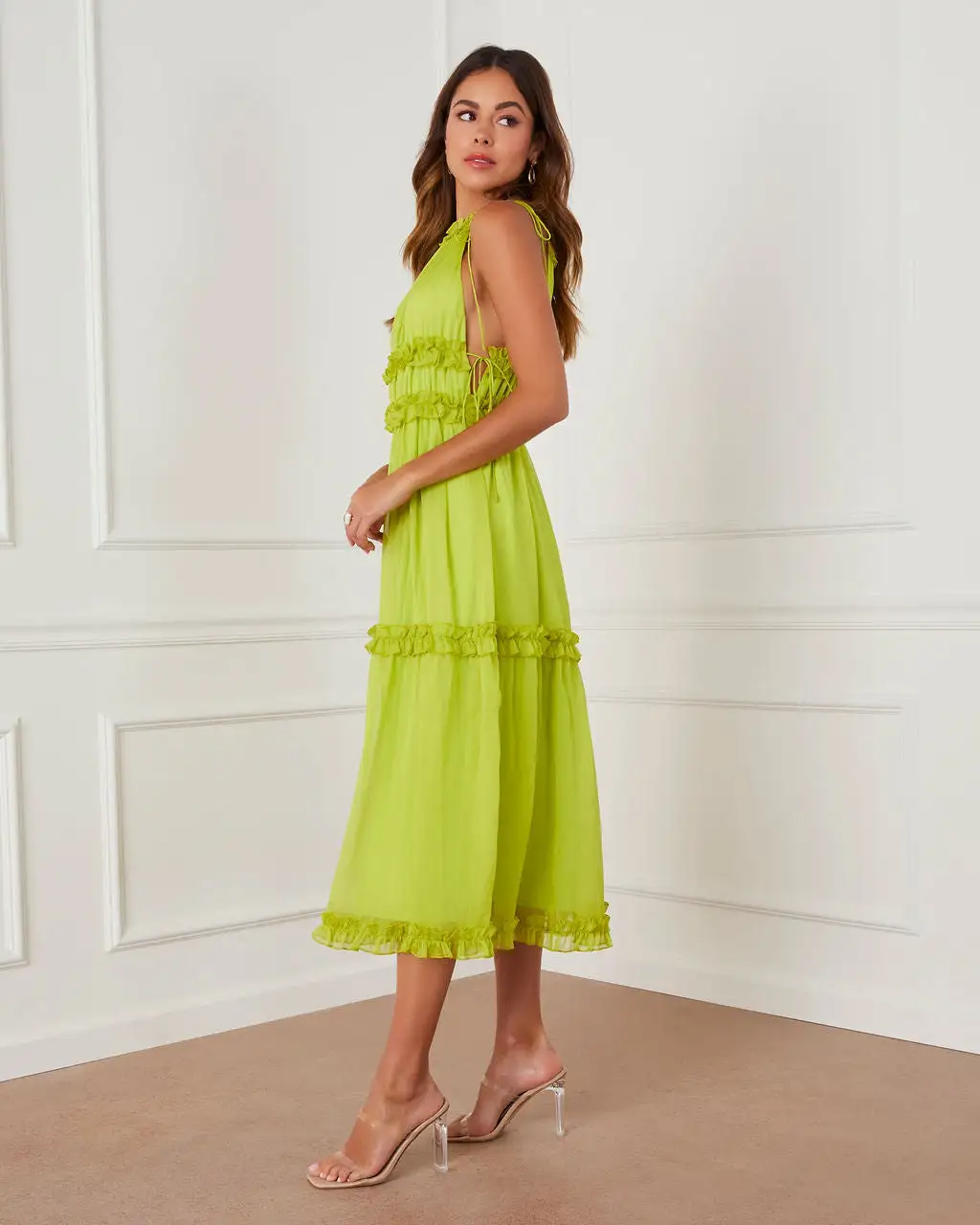 Ravenna Tiered Halter Maxi Dress - Lime 4 Ravenna Tiered Halter Maxi Dress - Lime - Image 4