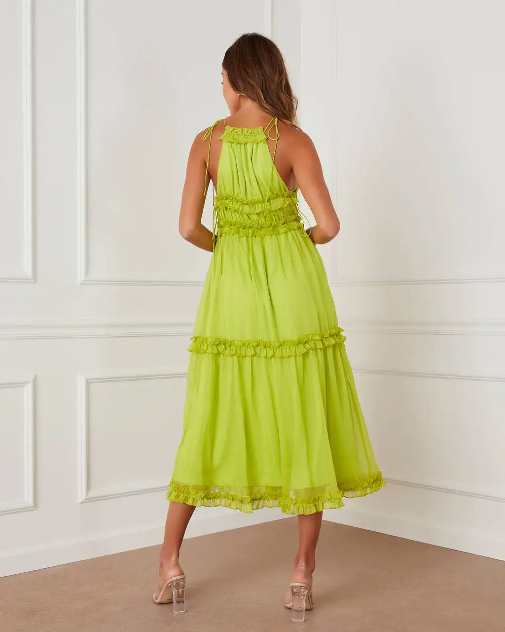 Ravenna Tiered Halter Maxi Dress - Lime 2 Ravenna Tiered Halter Maxi Dress - Lime - Image 2