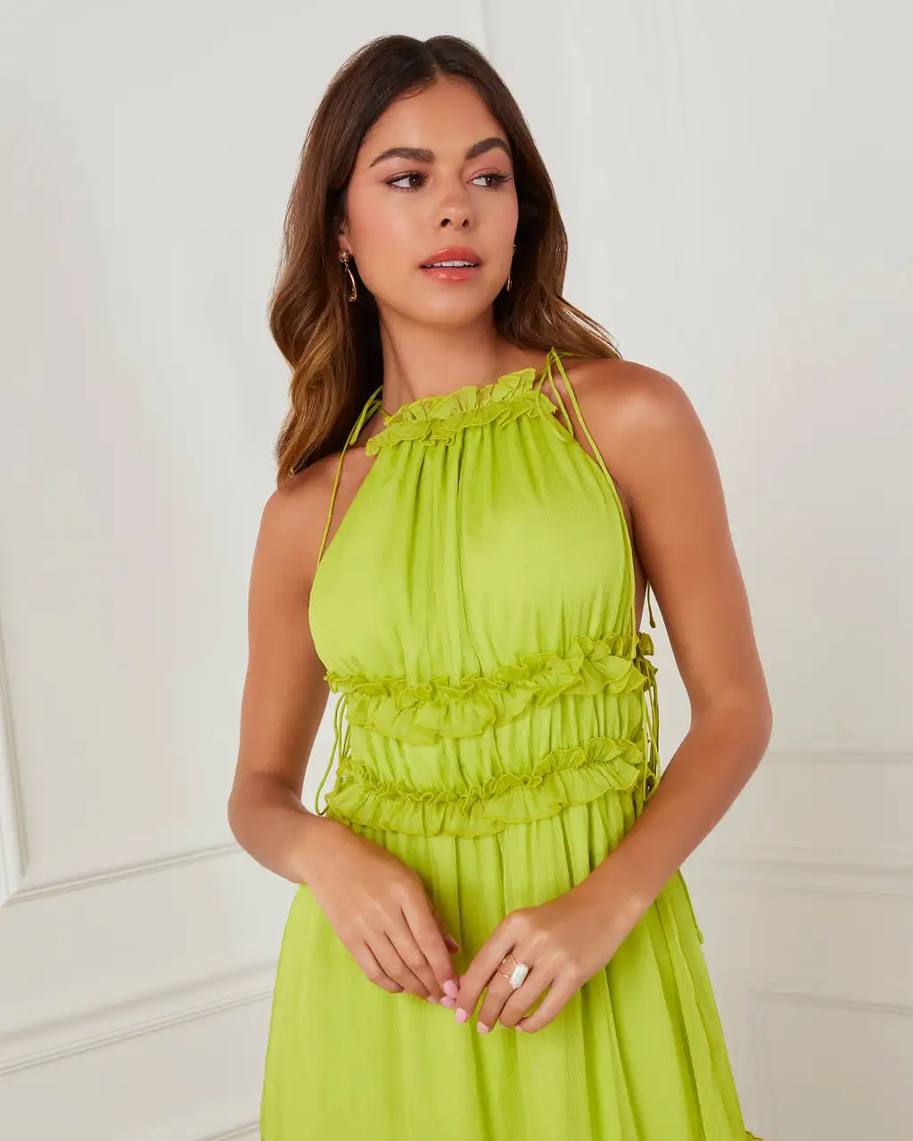 Ravenna Tiered Halter Maxi Dress - Lime 3 Ravenna Tiered Halter Maxi Dress - Lime - Image 3