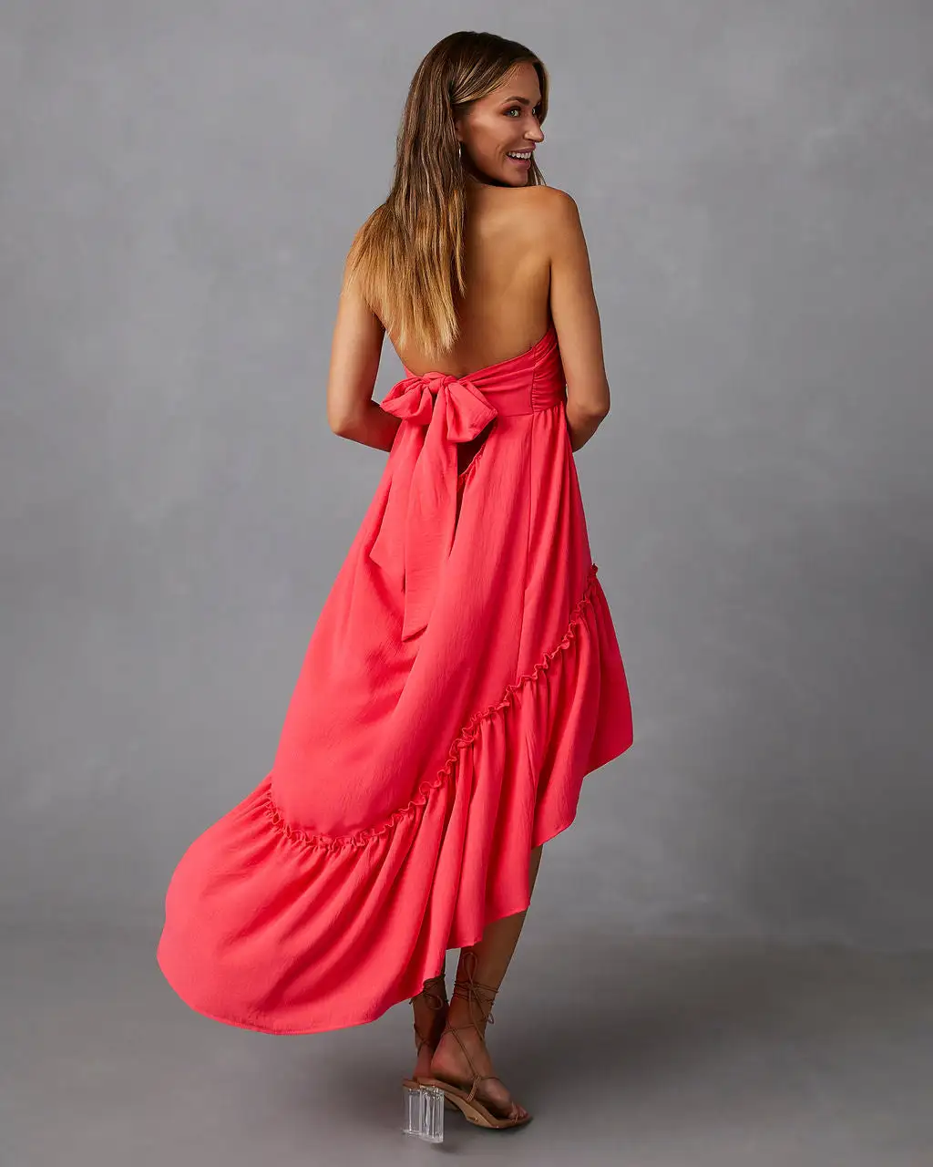 Jorga Strapless Midi Dress - Coral 2 Jorga Strapless Midi Dress - Coral - Image 2