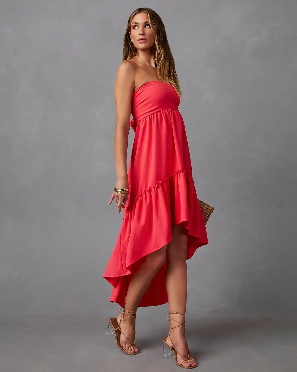 Jorga Strapless Midi Dress - Coral 4 Jorga Strapless Midi Dress - Coral - Image 4