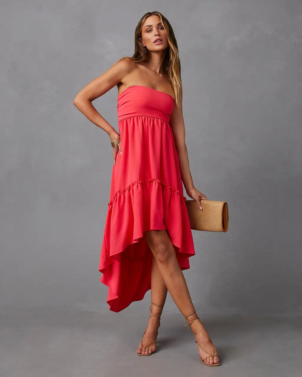 Jorga Strapless Midi Dress - Coral 1 Jorga Strapless Midi Dress - Coral