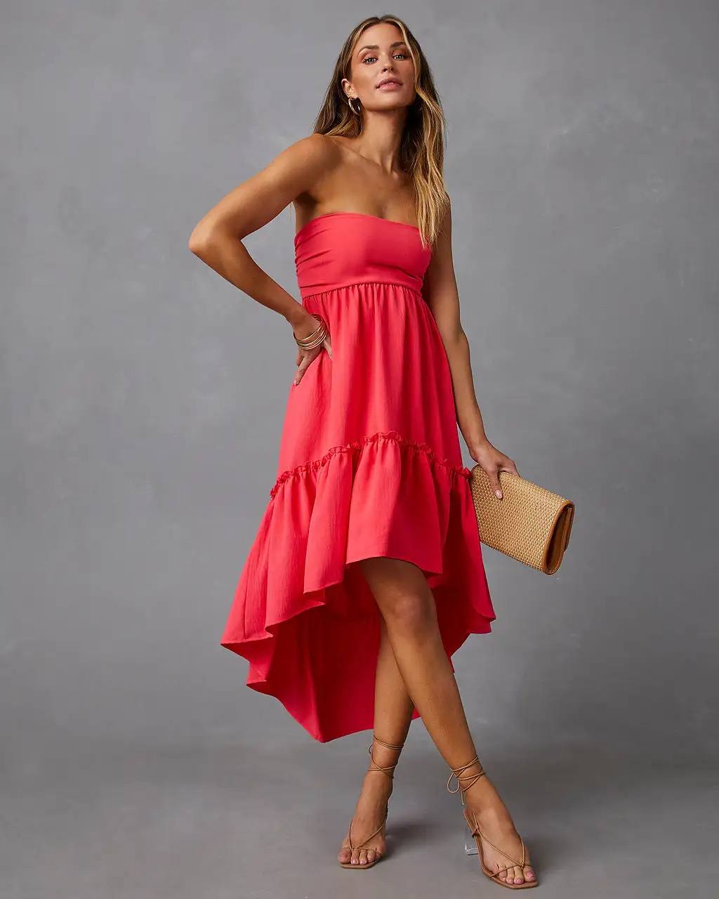 Jorga Strapless Midi Dress - Coral 6 Jorga Strapless Midi Dress - Coral - Image 6