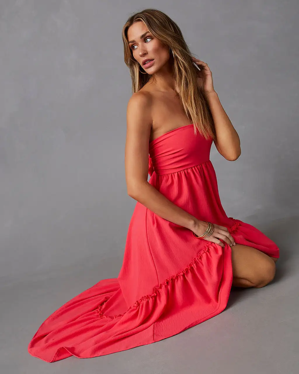 Jorga Strapless Midi Dress - Coral 7 Jorga Strapless Midi Dress - Coral - Image 7