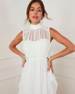 Carina Ruffle Midi Dress - White -clothes Sales D3951 WHITE 16111