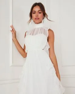 Carina Ruffle Midi Dress - White -clothes Sales D3951 WHITE 16144
