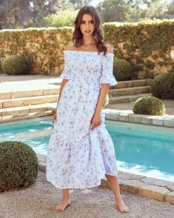JUST-001 Dasha Cotton Floral Off The Shoulder Maxi Dress - Blue - LAST CHANCE 11 JUST-001 Dasha Cotton Floral Off The Shoulder Maxi Dress - Blue - LAST CHANCE -clothes Sales DASHACOTTONFLORALOFFTHESHOULDERMAXIDRESS BLUE 4587