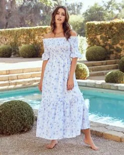 JUST-001 Dasha Cotton Floral Off The Shoulder Maxi Dress - Blue - LAST CHANCE 13 JUST-001 Dasha Cotton Floral Off The Shoulder Maxi Dress - Blue - LAST CHANCE -clothes Sales DASHACOTTONFLORALOFFTHESHOULDERMAXIDRESS BLUE 4601