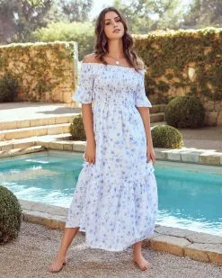 JUST-001 Dasha Cotton Floral Off The Shoulder Maxi Dress - Blue - LAST CHANCE 16 JUST-001 Dasha Cotton Floral Off The Shoulder Maxi Dress - Blue - LAST CHANCE -clothes Sales DASHACOTTONFLORALOFFTHESHOULDERMAXIDRESS BLUE 4605