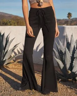 Desert Dancer Faux Suede Flare Pants - Black - LAST CHANCE