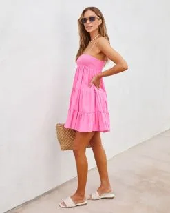 Darcy Smocked Cotton Blend Tiered Mini Dress - Hot Pink - SALE 11 Darcy Smocked Cotton Blend Tiered Mini Dress - Hot Pink - SALE -clothes Sales Darcysmockedcottonblendtieredminidresshotpink17760