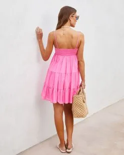 Darcy Smocked Cotton Blend Tiered Mini Dress - Hot Pink - SALE 10 Darcy Smocked Cotton Blend Tiered Mini Dress - Hot Pink - SALE -clothes Sales Darcysmockedcottonblendtieredminidresshotpink17763