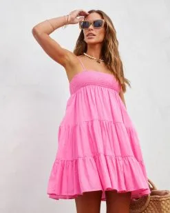 Darcy Smocked Cotton Blend Tiered Mini Dress - Hot Pink - SALE 13 Darcy Smocked Cotton Blend Tiered Mini Dress - Hot Pink - SALE -clothes Sales Darcysmockedcottonblendtieredminidresshotpink17779