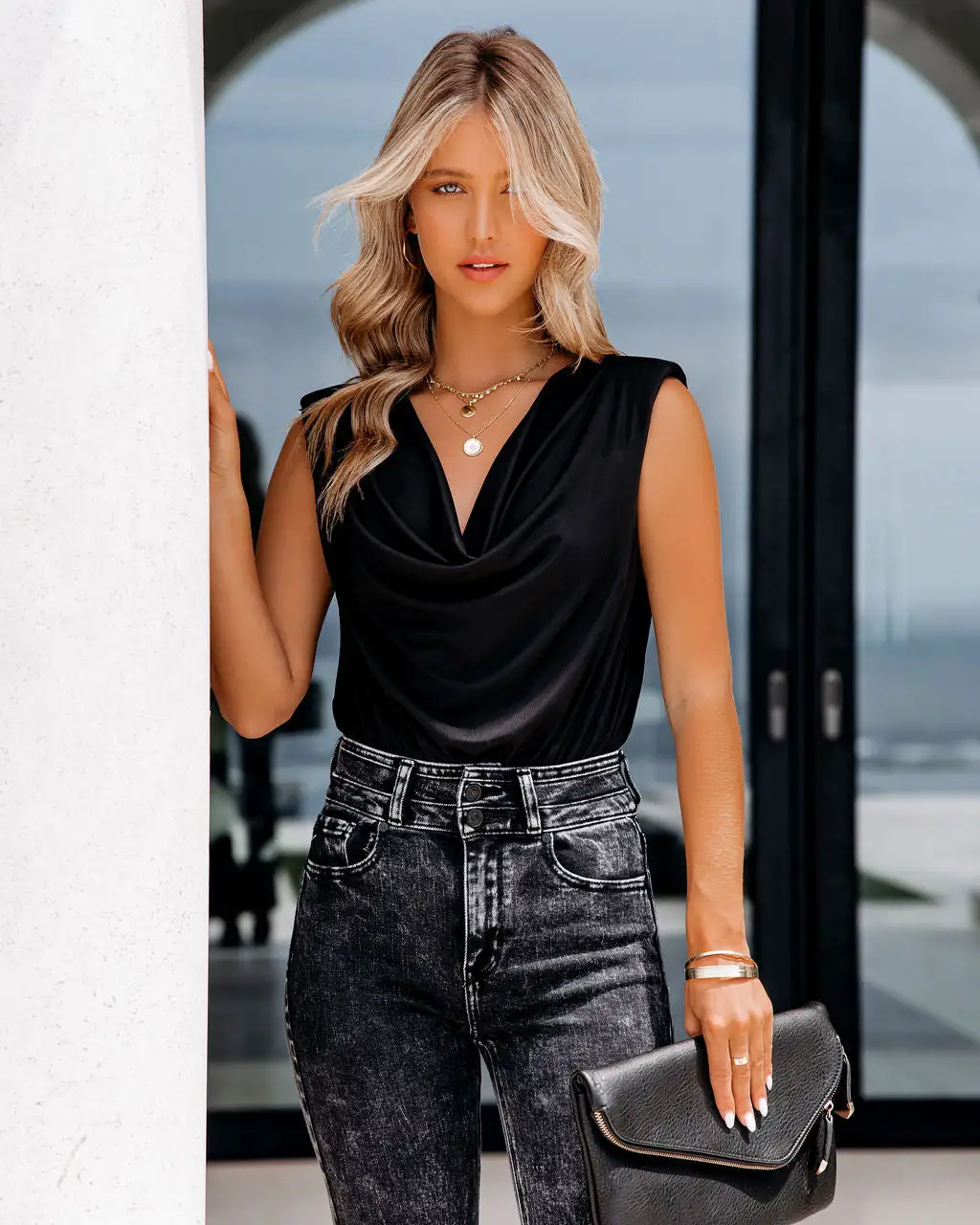 SKYL-002 Dearie Cowl Neck Padded Bodysuit - Black - FINAL SALE 6 SKYL-002 Dearie Cowl Neck Padded Bodysuit - Black - FINAL SALE - Image 6