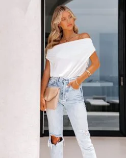 SKYL-002 Dearie Cowl Neck Padded Bodysuit - White - FINAL SALE -clothes Sales DearieCowlNeckPaddedBodysuitWhite96