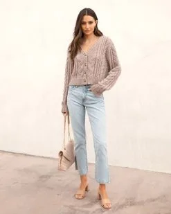 Delfina Knit Button Front Cardigan- Light Mocha - FINAL SALE -clothes Sales DelfinaKnitButtonFrontCardigan LightMocha 1