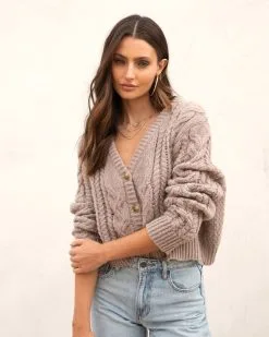 Delfina Knit Button Front Cardigan- Light Mocha - FINAL SALE