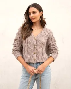 Delfina Knit Button Front Cardigan- Light Mocha - FINAL SALE -clothes Sales DelfinaKnitButtonFrontCardigan LightMocha 187