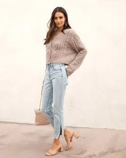 Delfina Knit Button Front Cardigan- Light Mocha - FINAL SALE -clothes Sales DelfinaKnitButtonFrontCardigan LightMocha 67