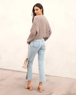 Delfina Knit Button Front Cardigan- Light Mocha - FINAL SALE -clothes Sales DelfinaKnitButtonFrontCardigan LightMocha 96