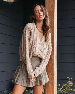 DRES-001 Delfina Knit Button Front Cardigan - Taupe - FINAL SALE -clothes Sales DelfinaKnitButtonFrontCardigan Taupe5