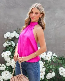 TYCH-001 Dionne Satin Halter Top - Fuchsia - FINAL SALE -clothes Sales DionneSatinHalterTopFuchsia129
