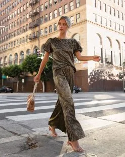 SEE -001 Disco Living Plisse Metallic Pocketed Pants - FINAL SALE