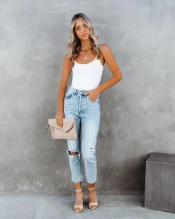 OLIV-001 Divine Knit Cami Bodysuit - White - FINAL SALE -clothes Sales DivineKnitCamiBodysuitWHITE 2