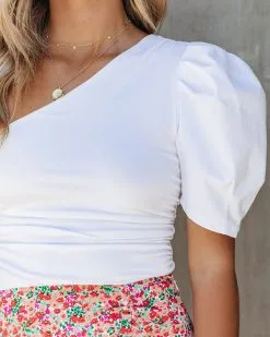 OLIV-001 Dominico Cotton One Shoulder Bodysuit - White - LAST CHANCE -clothes Sales DominicoCottonOneShoulderBodysuitWhite2