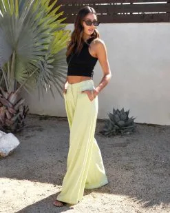 Dorena Pocketed Wide Leg Pants - Lime - SALE -clothes Sales DorenaPocketedWideLegPants Lime11