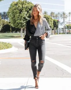 DEE-001 Double The Trouble Satin Houndstooth Drape Bodysuit - FINAL SALE -clothes Sales DoubleTheTroubleSatinHoundstoothDrapeBodysuit10