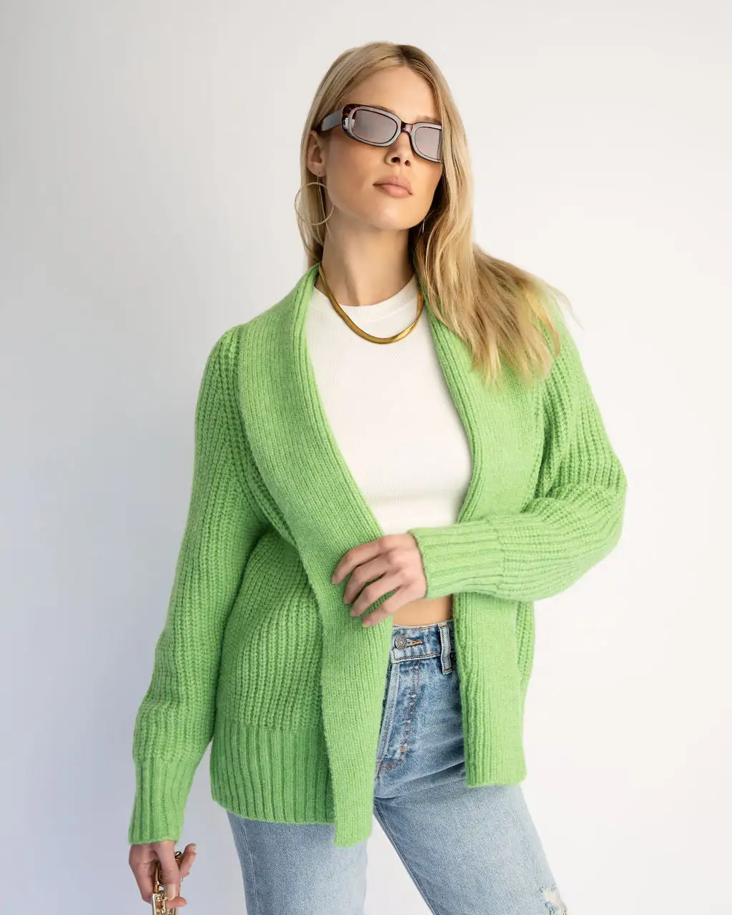 Quincy Drape Front Cardigan - Green - FINAL SALE 2 Quincy Drape Front Cardigan - Green - FINAL SALE - Image 2