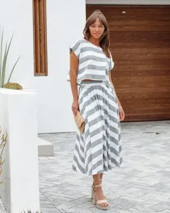 BY T-001 Drifted Cotton Pocketed Striped Midi Skirt - FINAL SALE -clothes Sales DriftedCottonStriped48